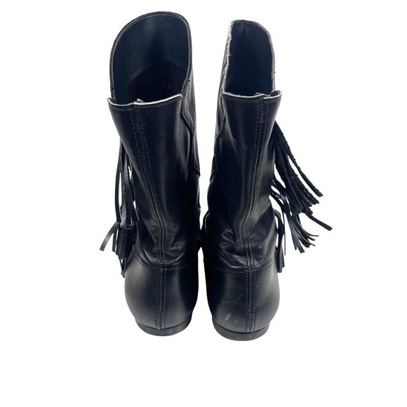Vintage Black Leather Western Cowboy Fringe Boots: 9M - Picture 6 of 8